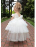 Ivory Butterfly Lace Tulle Flower Girl Dress With Removable Train